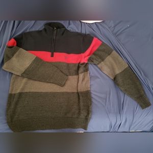Medium Polo Sweater in Navy and Grey with red